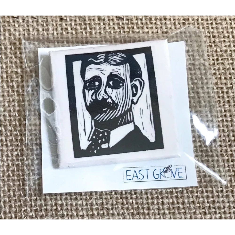 Nikola Tesla Linocut Print Style Square Button Pin Science Technology Historical
